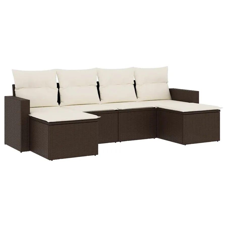 Salon de jardin avec coussins 6 pcs marron résine tressée - 2