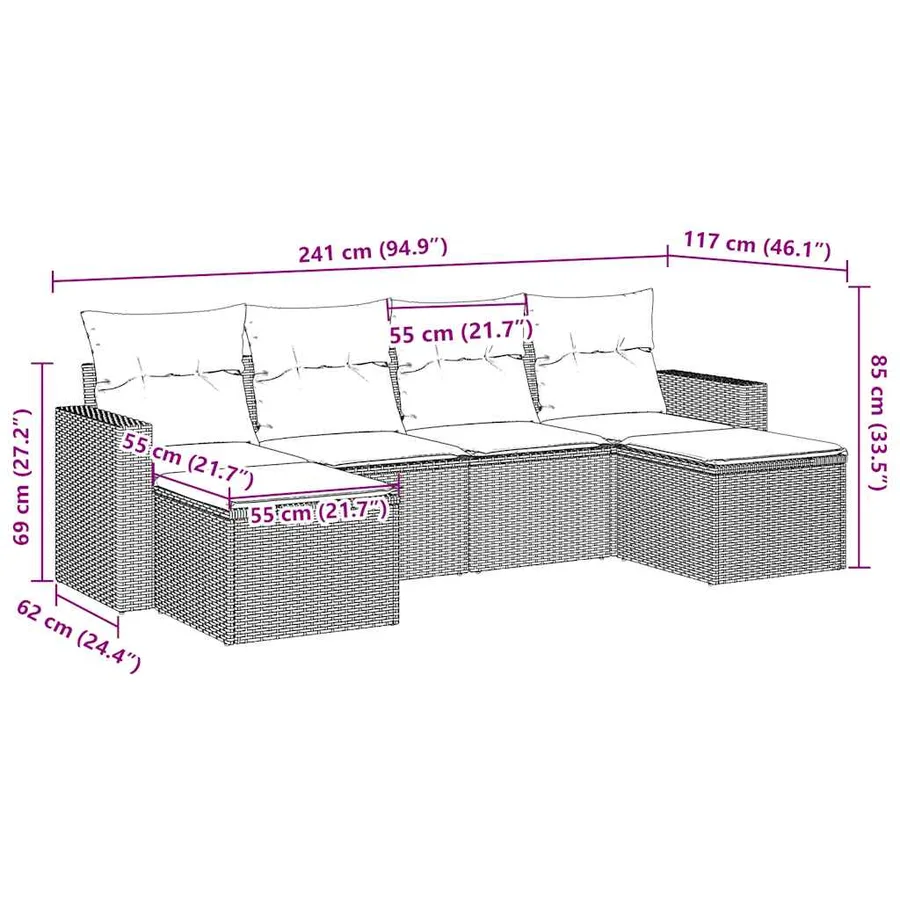 Salon de jardin avec coussins 6 pcs marron résine tressée - 3