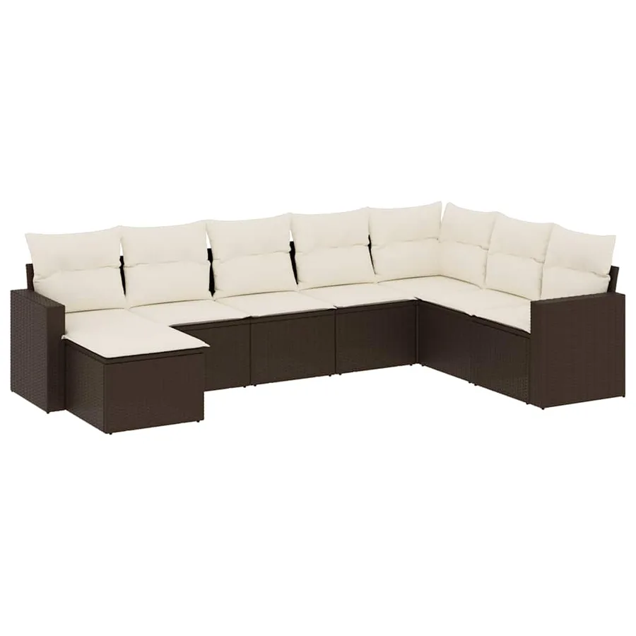 Salon de jardin 8 pcs avec coussins marron résine tressée - 2