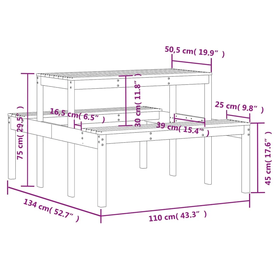 Table de pique-nique 110x134x75 cm bois de pin imprégné - 9