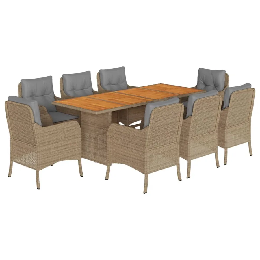 Ensemble à manger de jardin et coussins 9 pcs beige Poly rotin - 2