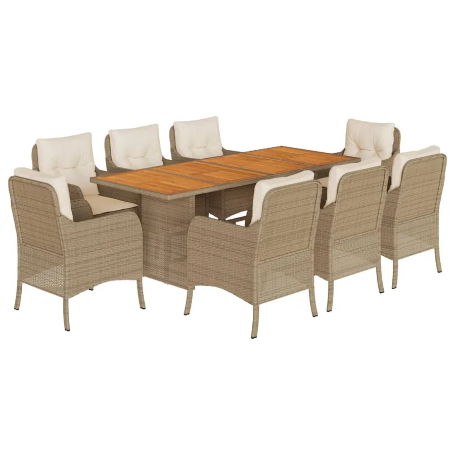 Ensemble à manger de jardin et coussins 9 pcs beige Poly rotin - 2