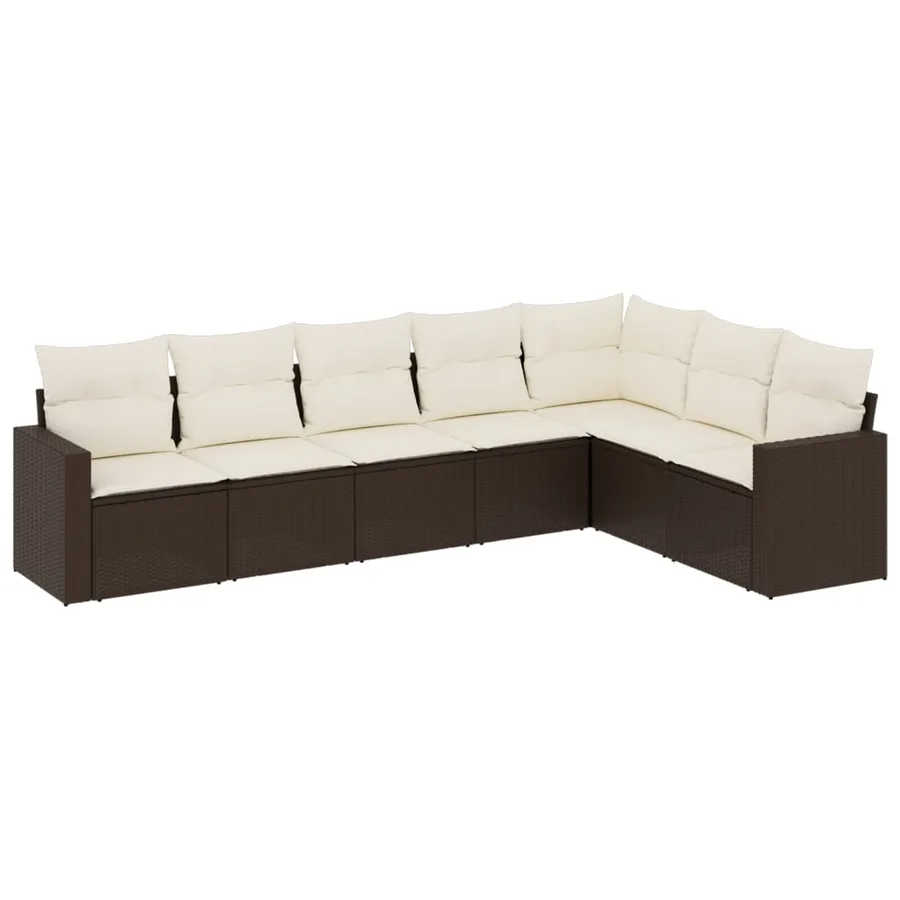 Salon de jardin avec coussins 7 pcs marron résine tressée - 2