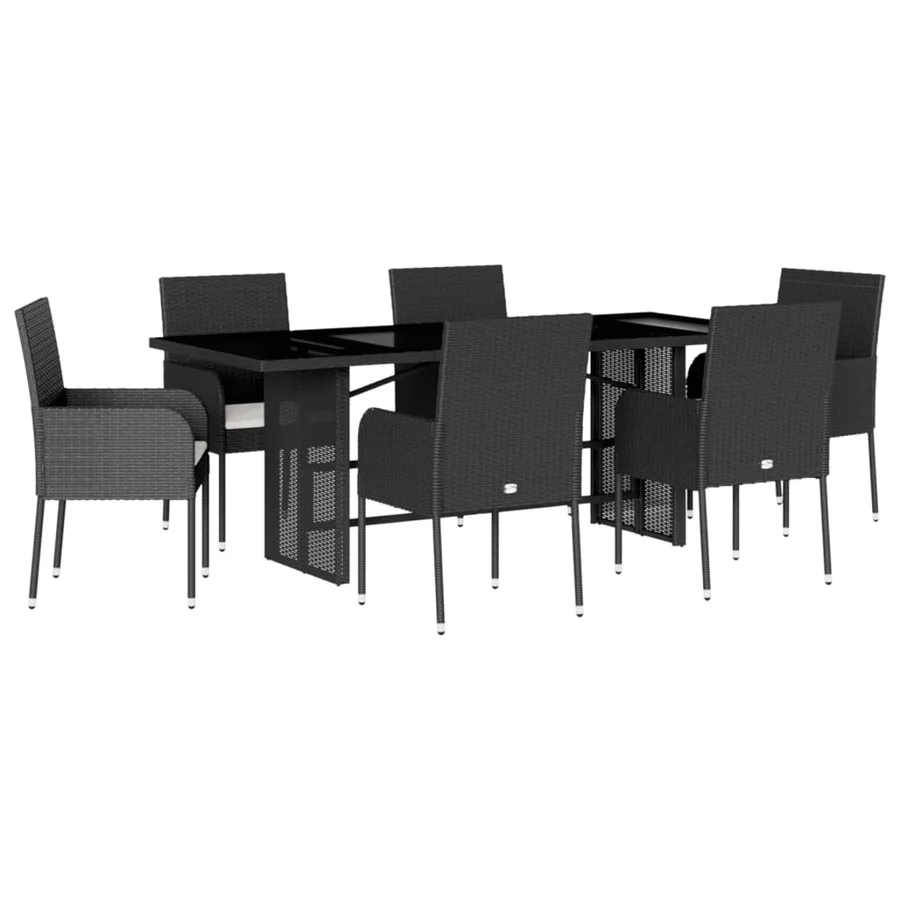 Ensemble à manger de jardin coussins 7pcs Noir Résine tressée - 2