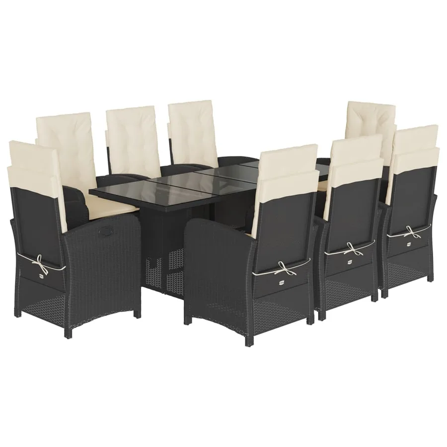 Ensemble à manger de jardin 9pcs coussins noir résine tressée - 2