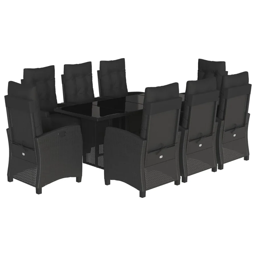 Ensemble à manger de jardin 9pcs coussins noir résine tressée - 2