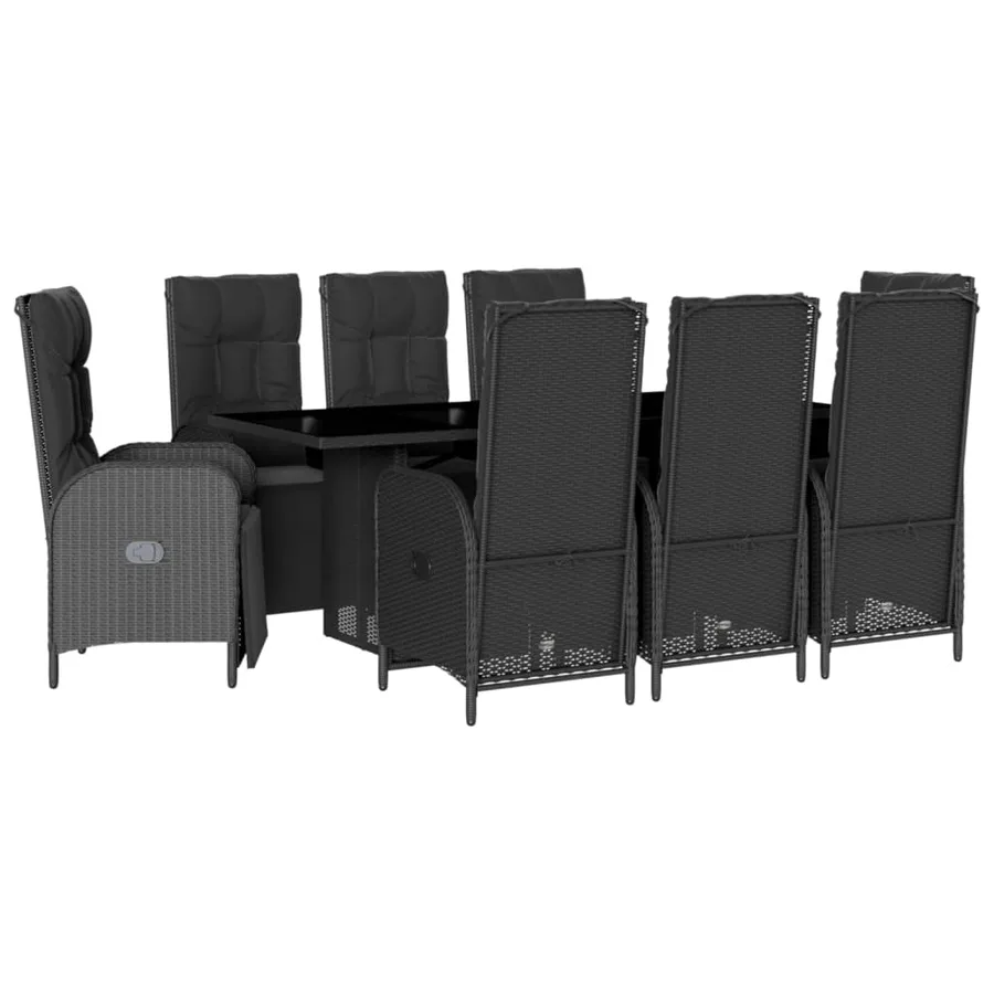 Ensemble à manger de jardin 9pcs coussins noir résine tressée - 2