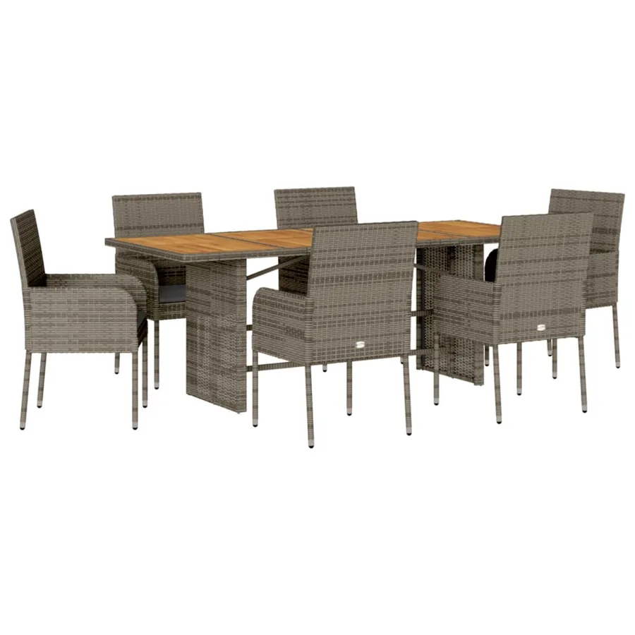 Ensemble à manger de jardin et coussins 7 pcs gris rotin - 2