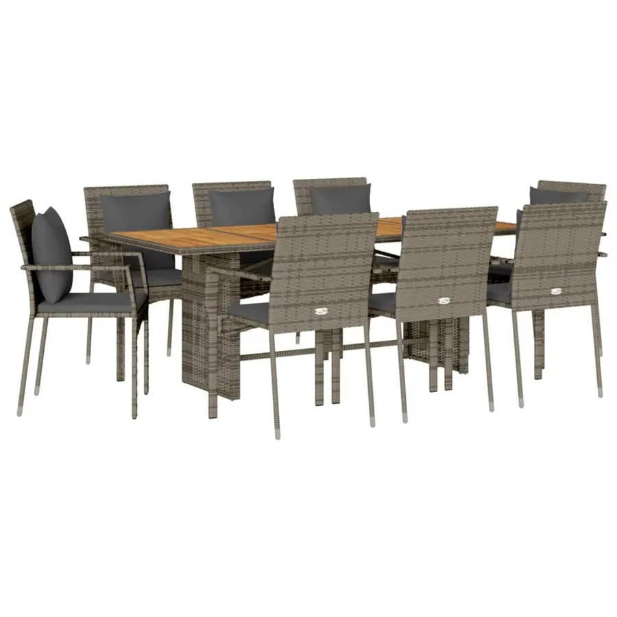 Ensemble à manger de jardin et coussins 7 pcs gris rotin - 2