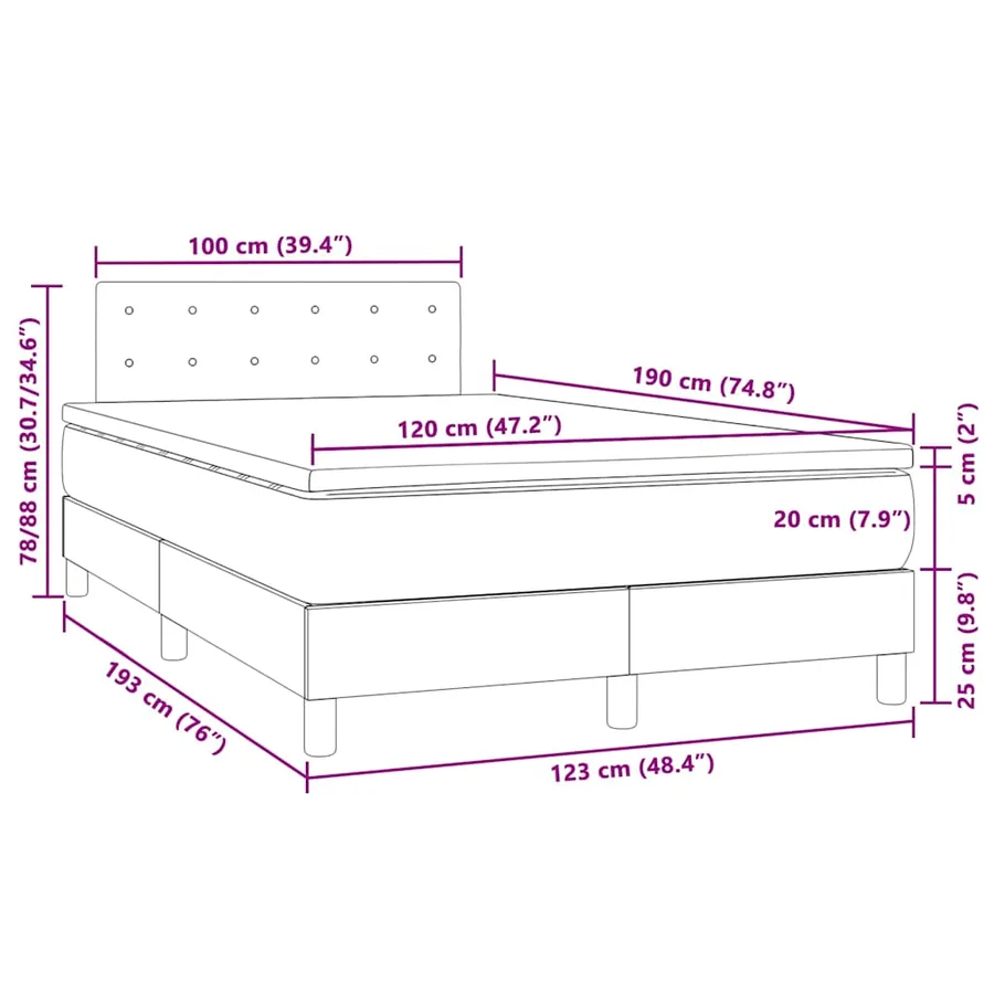 Sommier à lattes de lit matelas LED gris 120x190 cm similicuir - 11