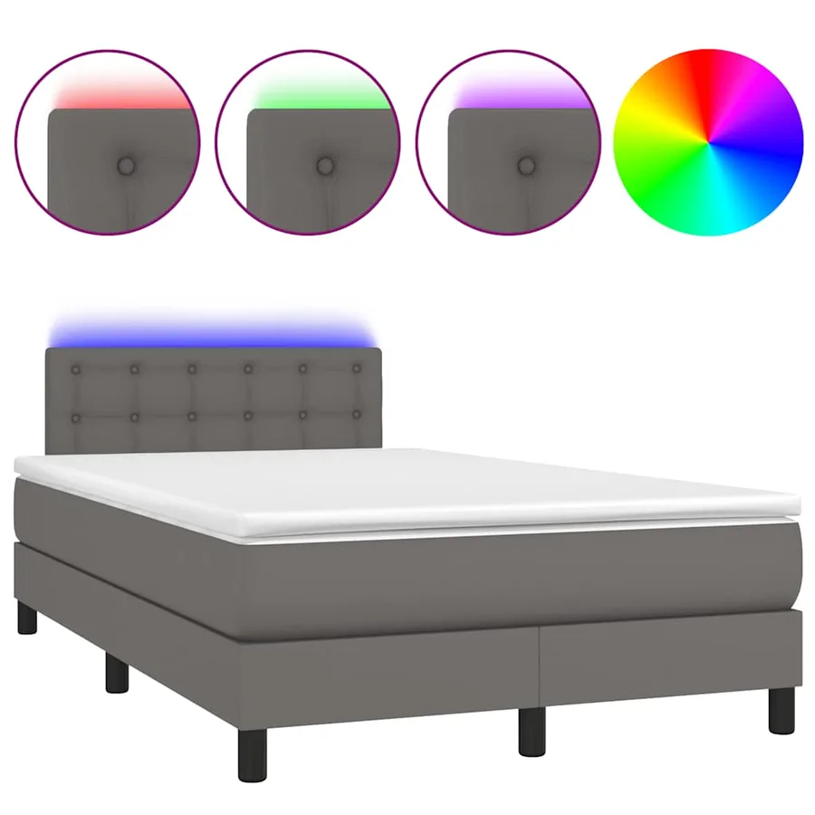 Sommier à lattes de lit matelas LED gris 120x190 cm similicuir - 2