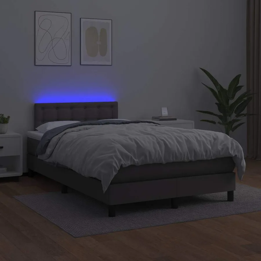 Sommier à lattes de lit matelas LED gris 120x190 cm similicuir - 4