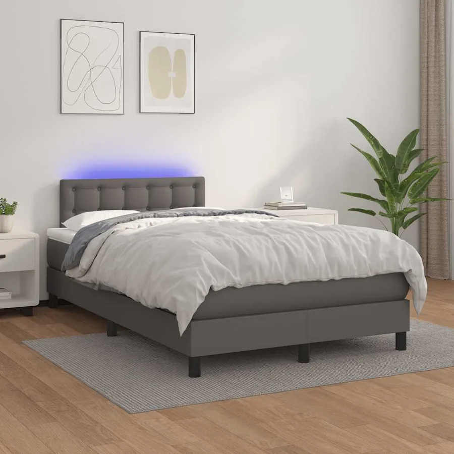 Sommier à lattes de lit matelas LED gris 120x190 cm similicuir - 5