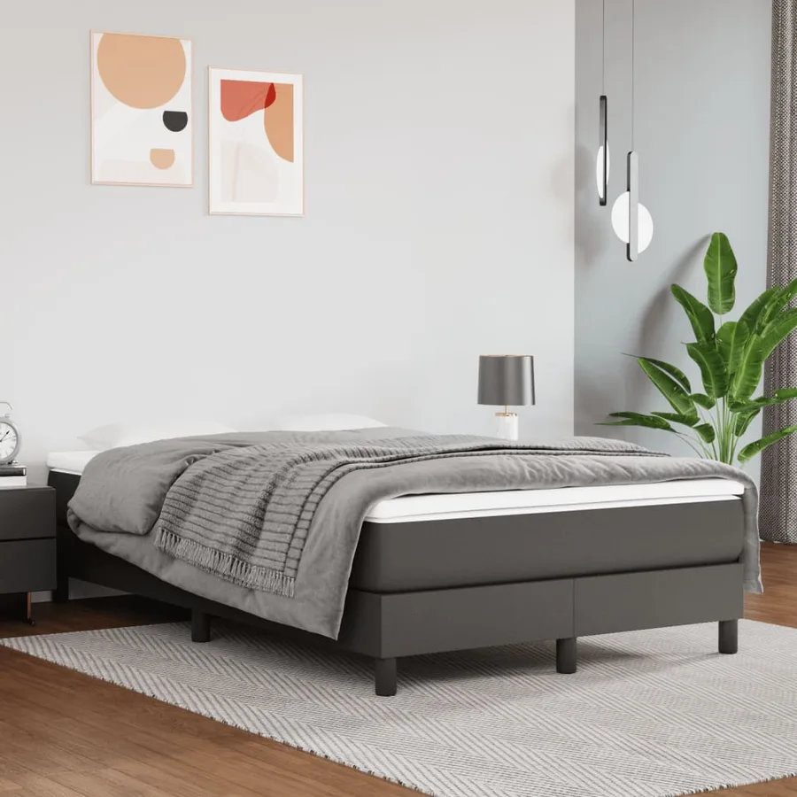 Sommier à lattes de lit avec matelas gris 120x190 cm similicuir - 3