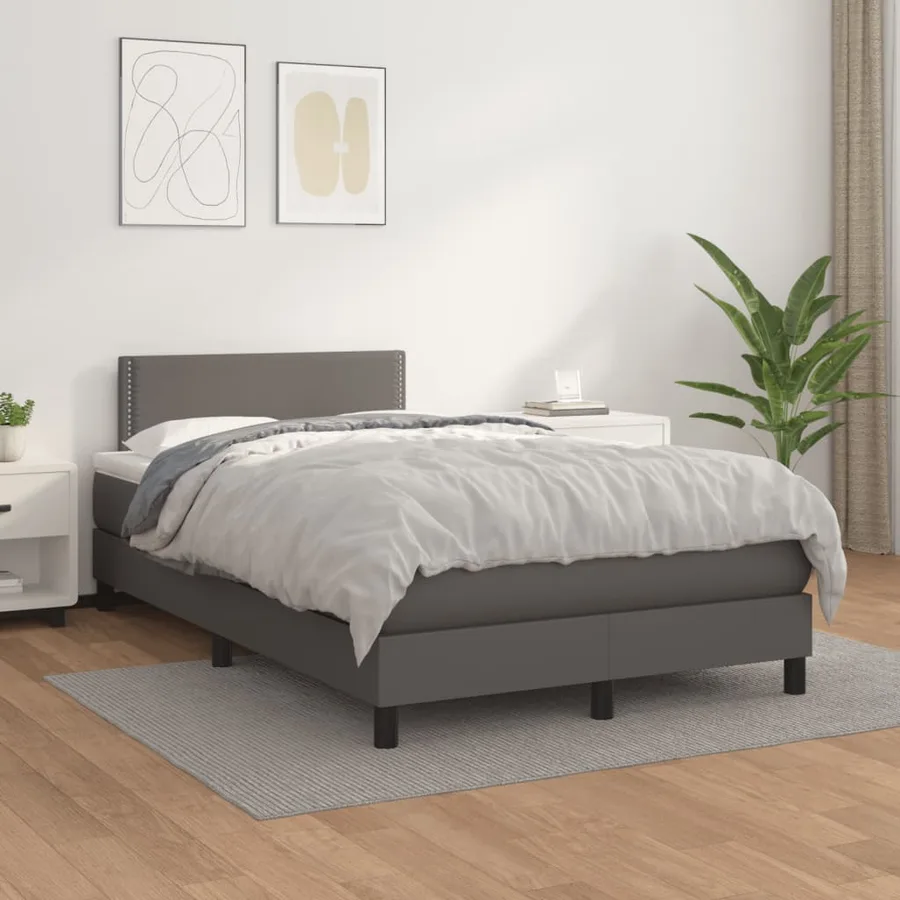 Sommier à lattes de lit avec matelas gris 120x190 cm similicuir - 3