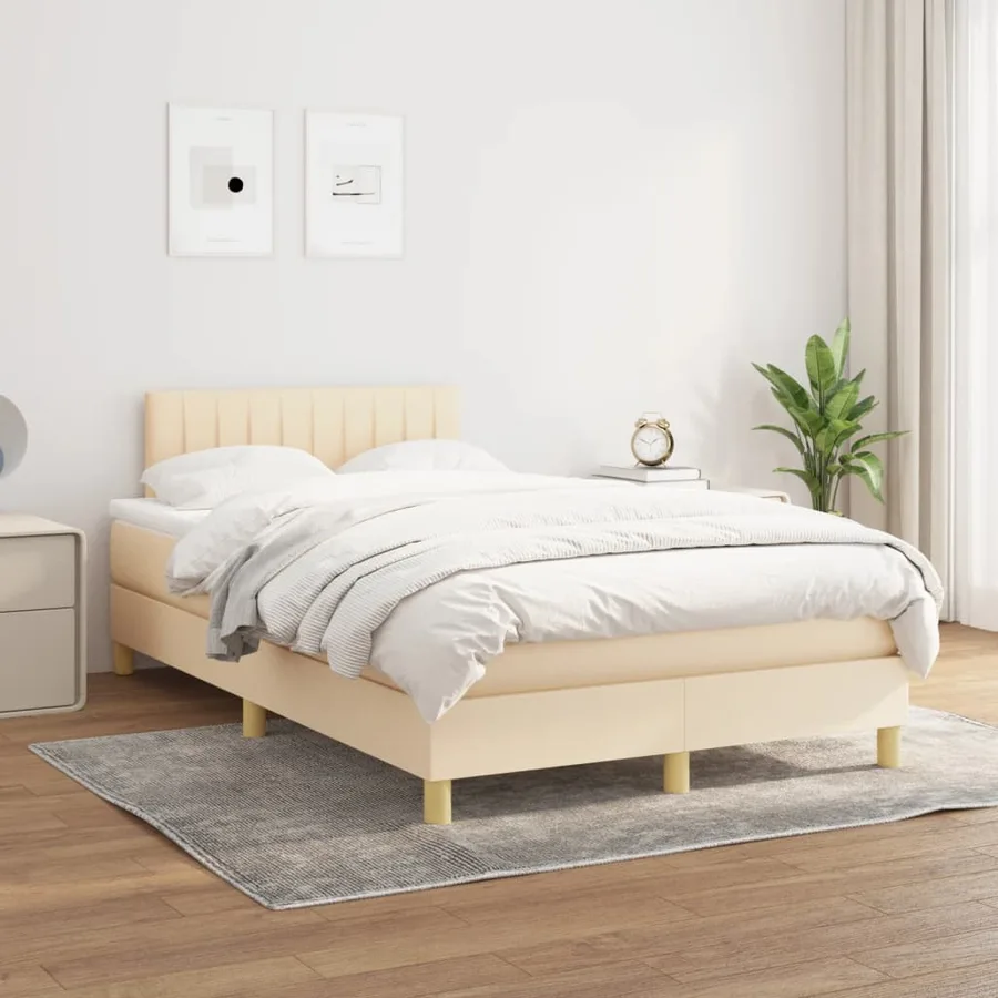 Sommier à lattes de lit avec matelas crème 120x190 cm tissu - 3