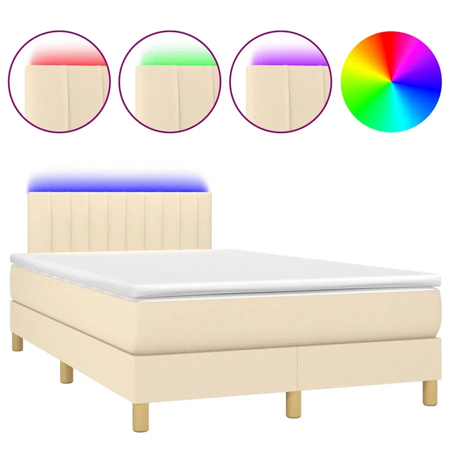 Sommier à lattes de lit matelas et LED crème 120x190 cm tissu - 2