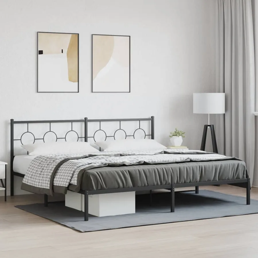 Cadre de lit métal sans matelas avec tête de lit noir 200x200cm