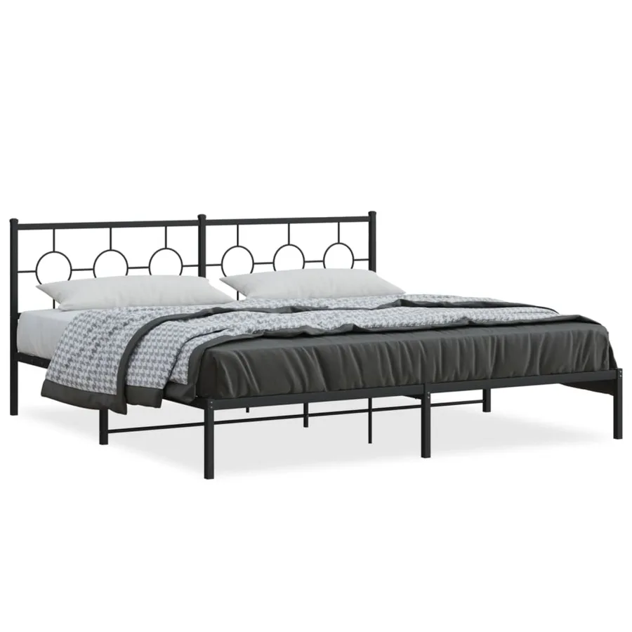 Cadre de lit métal sans matelas avec tête de lit noir 200x200cm - 2