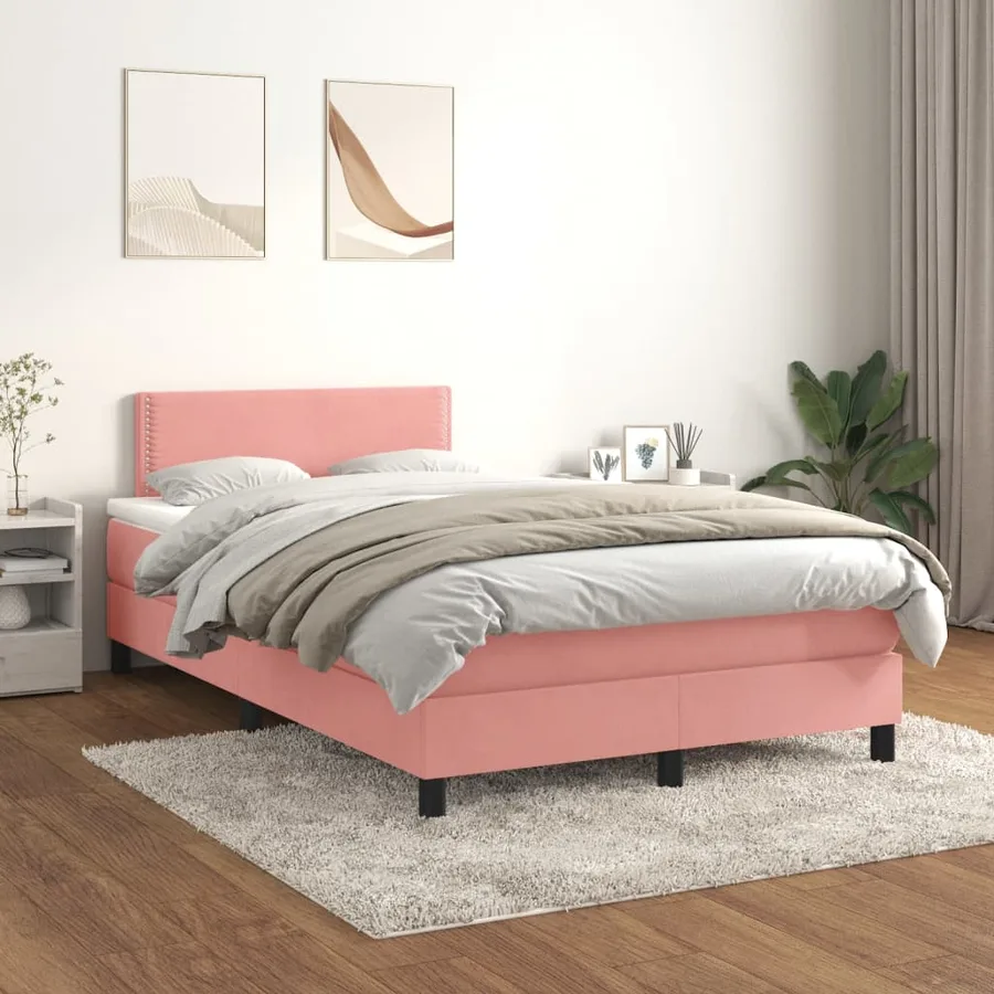 Sommier à lattes de lit avec matelas rose 120x190 cm velours - 3