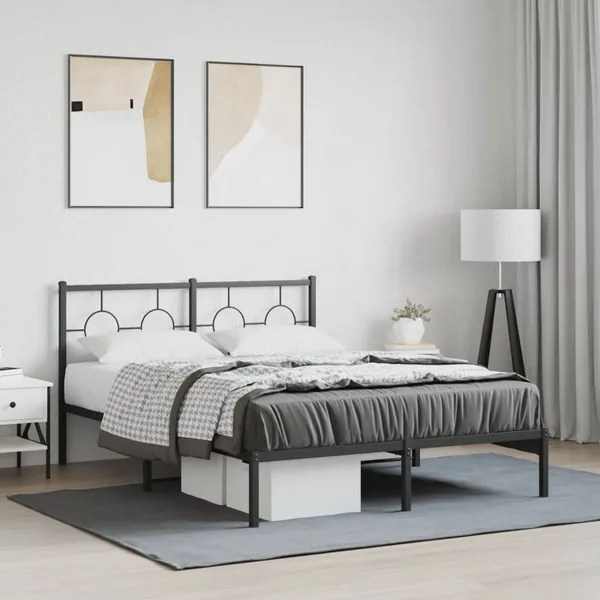 Cadre de lit métal sans matelas avec tête de lit noir 140x200cm