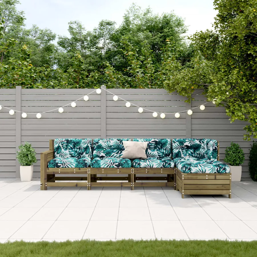 Salon de jardin 5 pcs avec coussins bois de pin imprégné