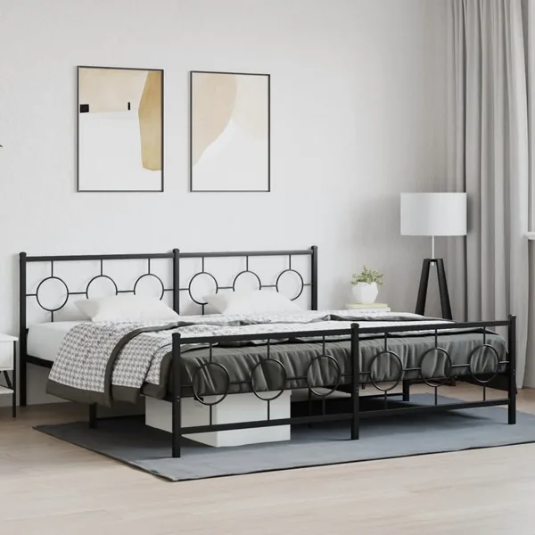 Cadre de lit métal sans matelas avec pied de lit noir 193x203cm