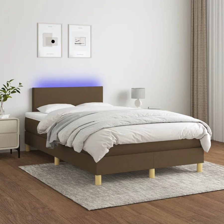 Sommier à lattes de lit matelas et LED marron foncé 120x190 cm - 5