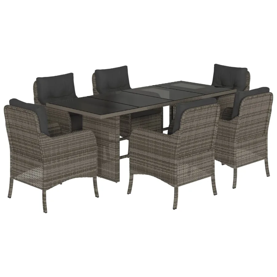 Ensemble à manger de jardin et coussins 7 pcs gris rotin - 2