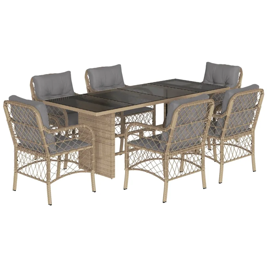 Ensemble à manger de jardin coussins 7 pcs mélange beige rotin - 2