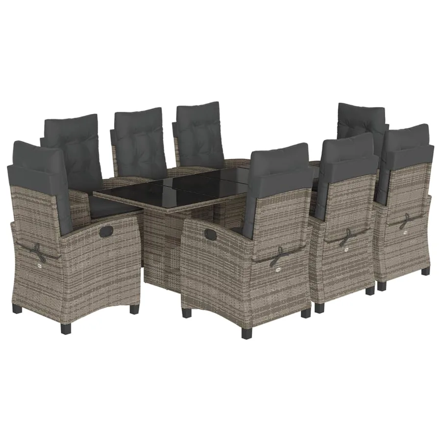 Ensemble à manger de jardin 9 pcs coussins gris résine tressée - 2