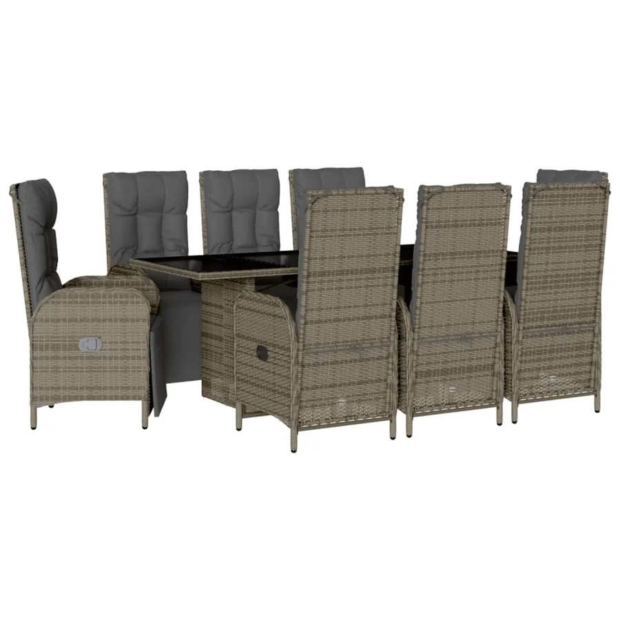 Ensemble à manger de jardin 9 pcs coussins gris résine tressée - 2