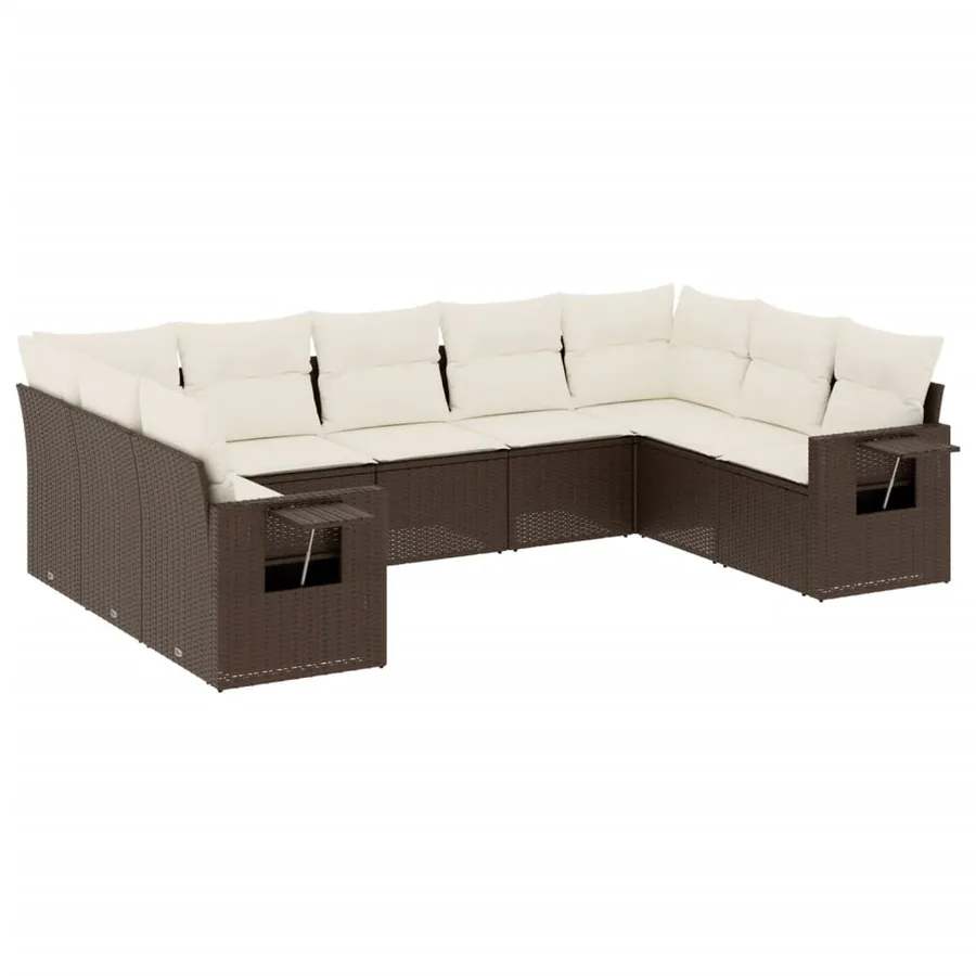 Salon de jardin avec coussins 9 pcs marron résine tressée - 2
