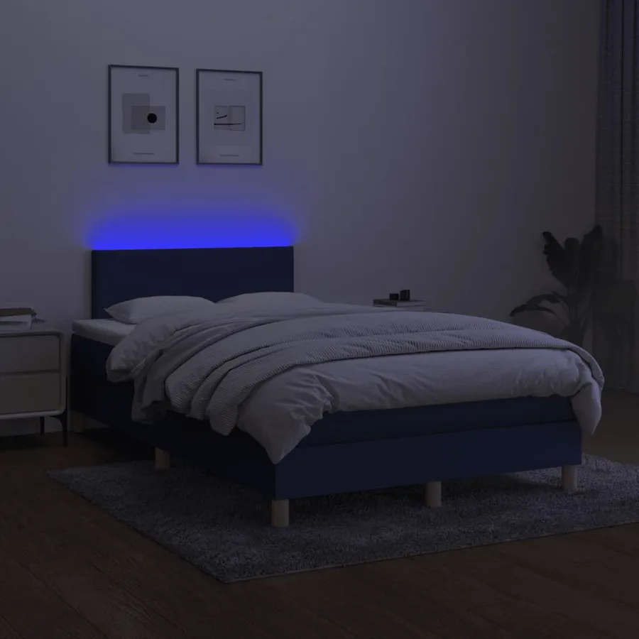 Sommier à lattes de lit matelas et LED bleu 120x190 cm tissu - 4
