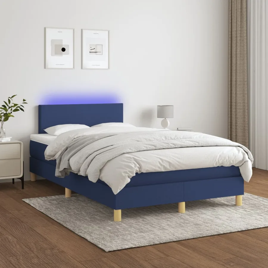 Sommier à lattes de lit matelas et LED bleu 120x190 cm tissu - 5