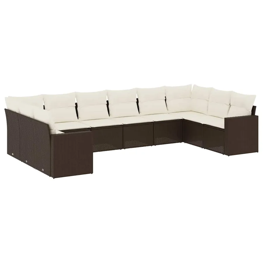 Salon de jardin 10 pcs avec coussins marron résine tressée - 2
