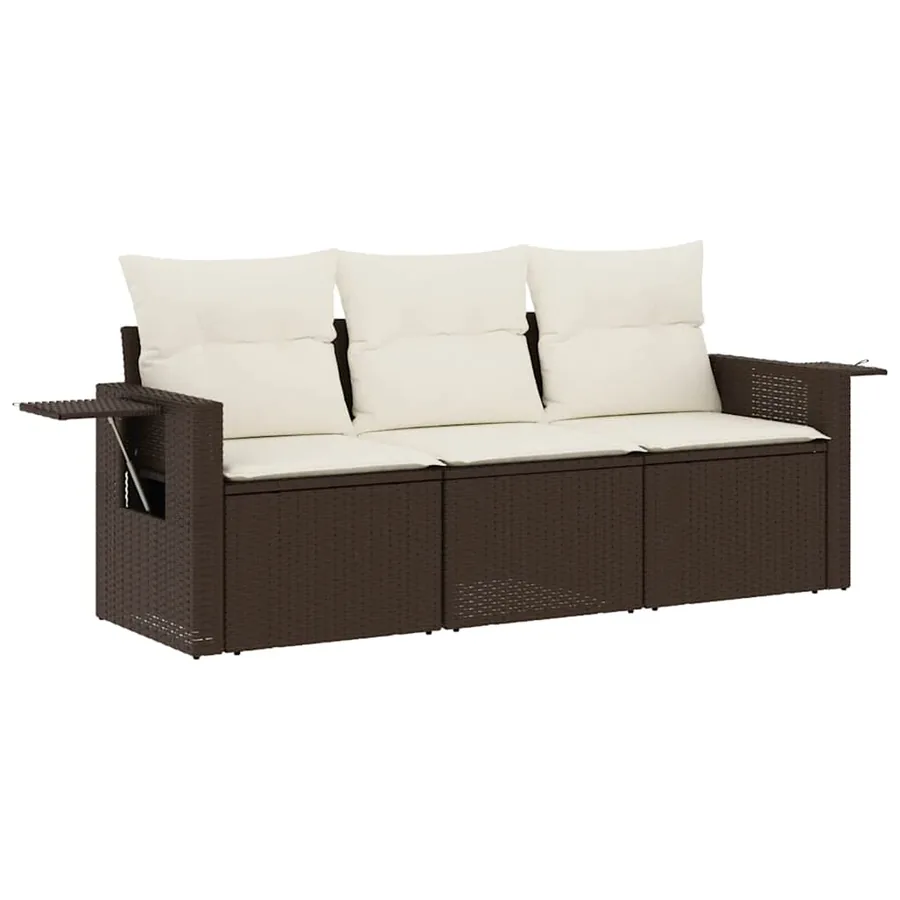 Salon de jardin avec coussins 3 pcs marron résine tressée - 2