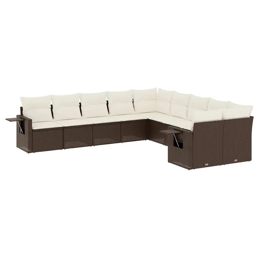 Salon de jardin 10 pcs avec coussins marron résine tressée - 2