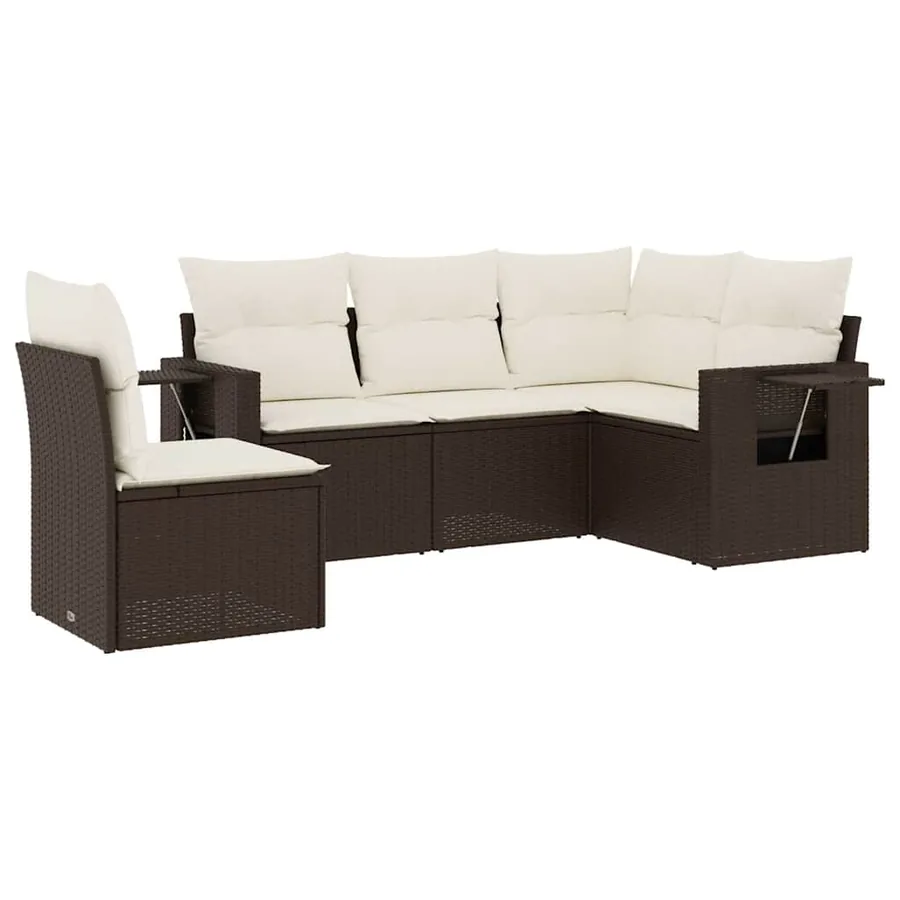 Salon de jardin avec coussins 5 pcs marron résine tressée - 2