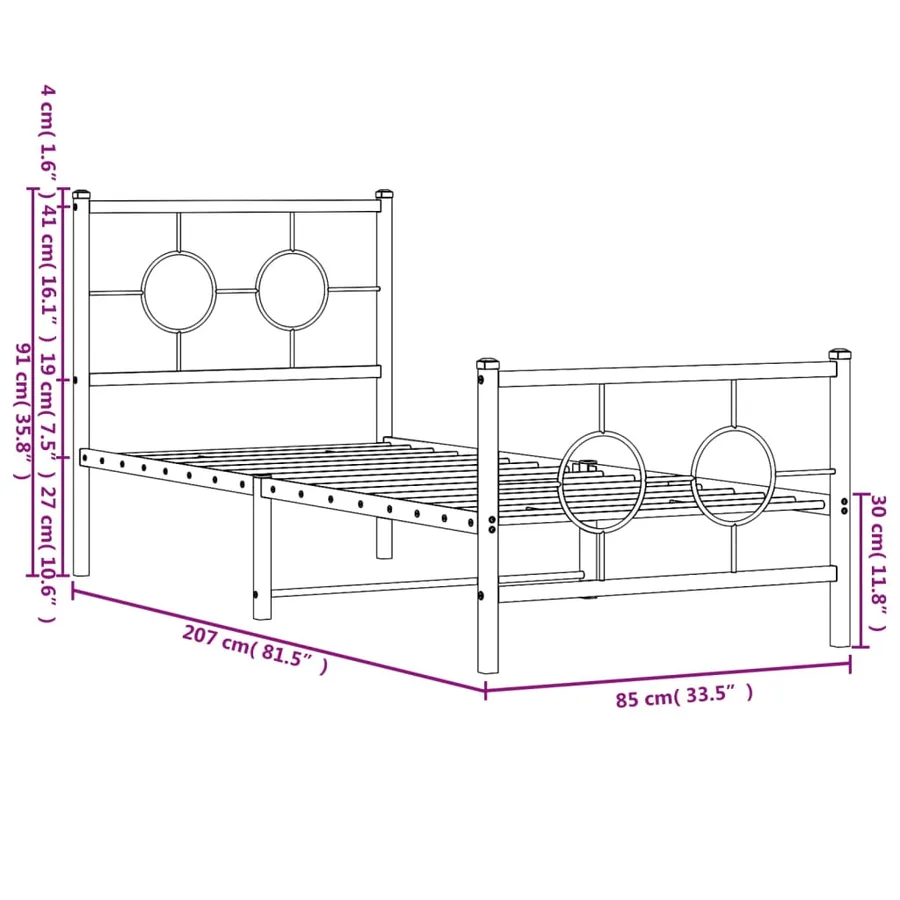 Cadre de lit métal sans matelas avec pied de lit blanc 80x200cm - 10