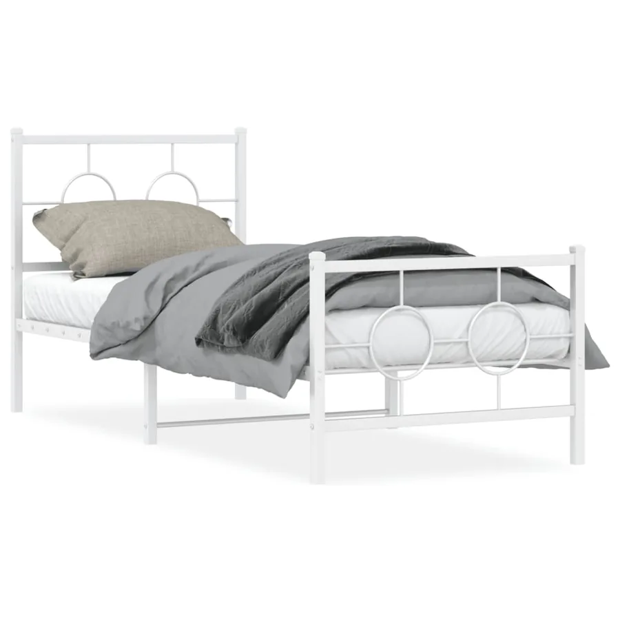 Cadre de lit métal sans matelas avec pied de lit blanc 80x200cm - 2