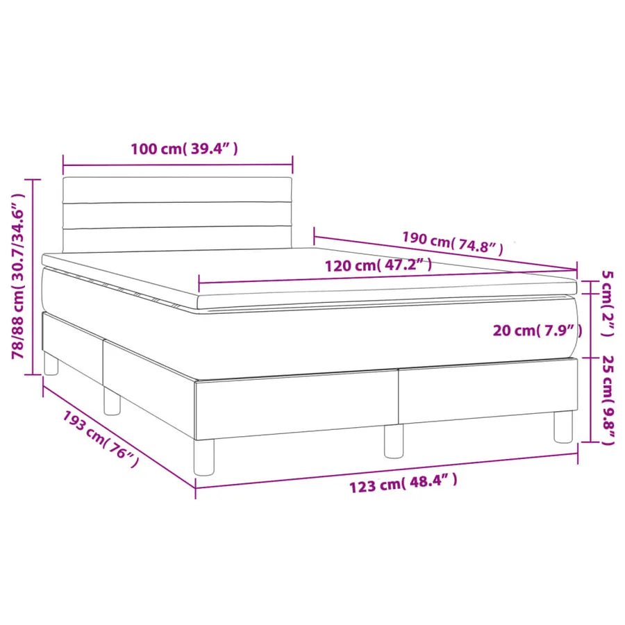 Sommier à lattes de lit matelas et LED marron foncé 120x190 cm - 11