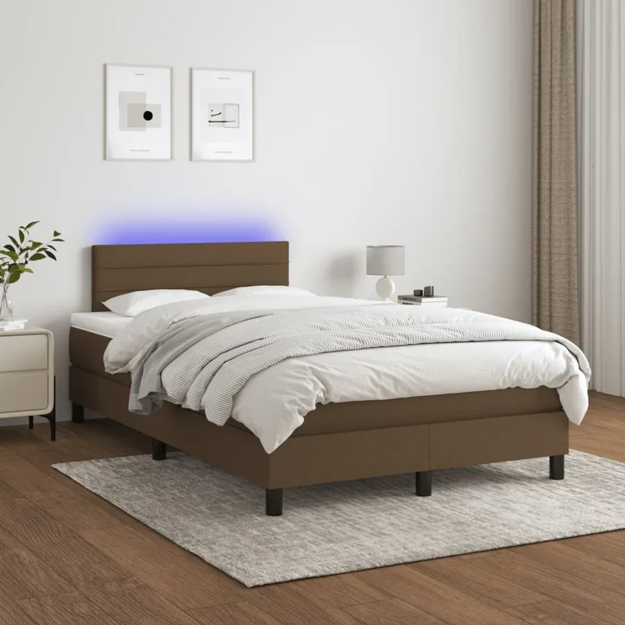 Sommier à lattes de lit matelas et LED marron foncé 120x190 cm - 5
