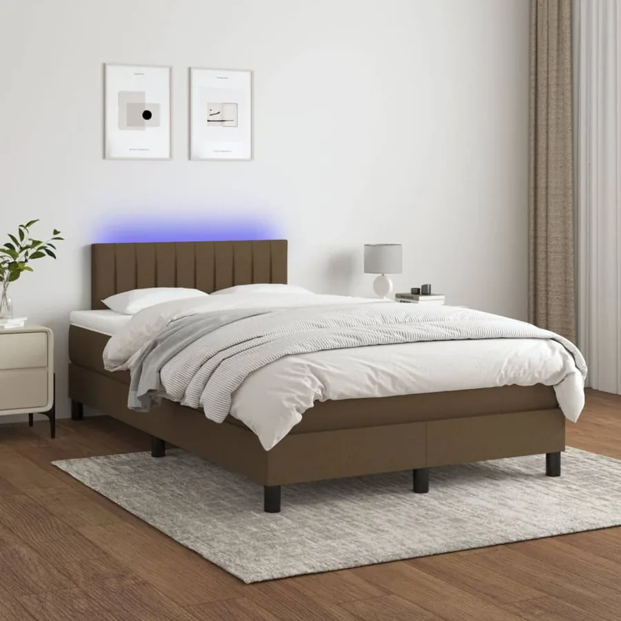 Sommier à lattes de lit matelas et LED marron foncé 120x190 cm - 5