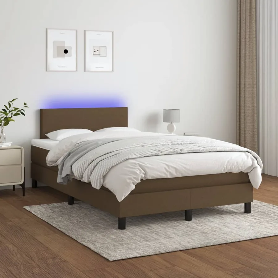 Sommier à lattes de lit matelas et LED marron foncé 120x190 cm - 5