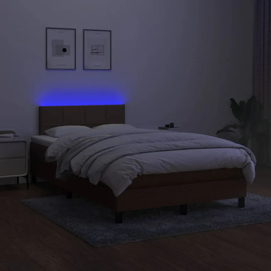 Sommier à lattes de lit matelas et LED marron foncé 120x190 cm - 4