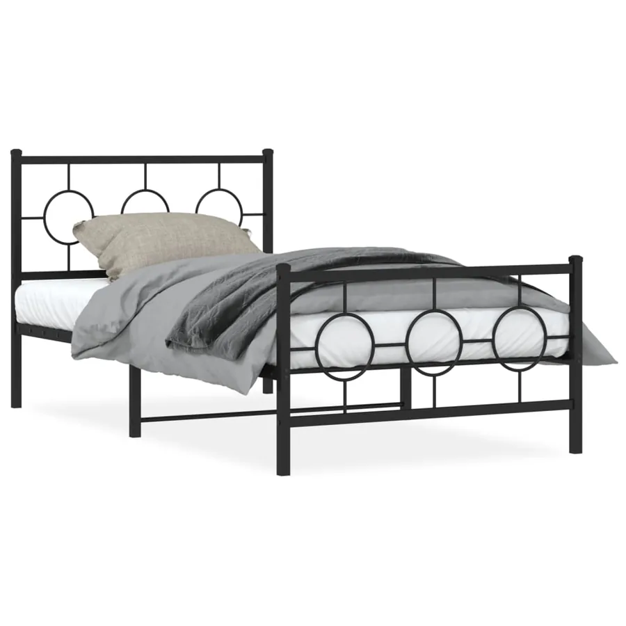 Cadre de lit métal sans matelas avec pied de lit noir 100x190cm - 2