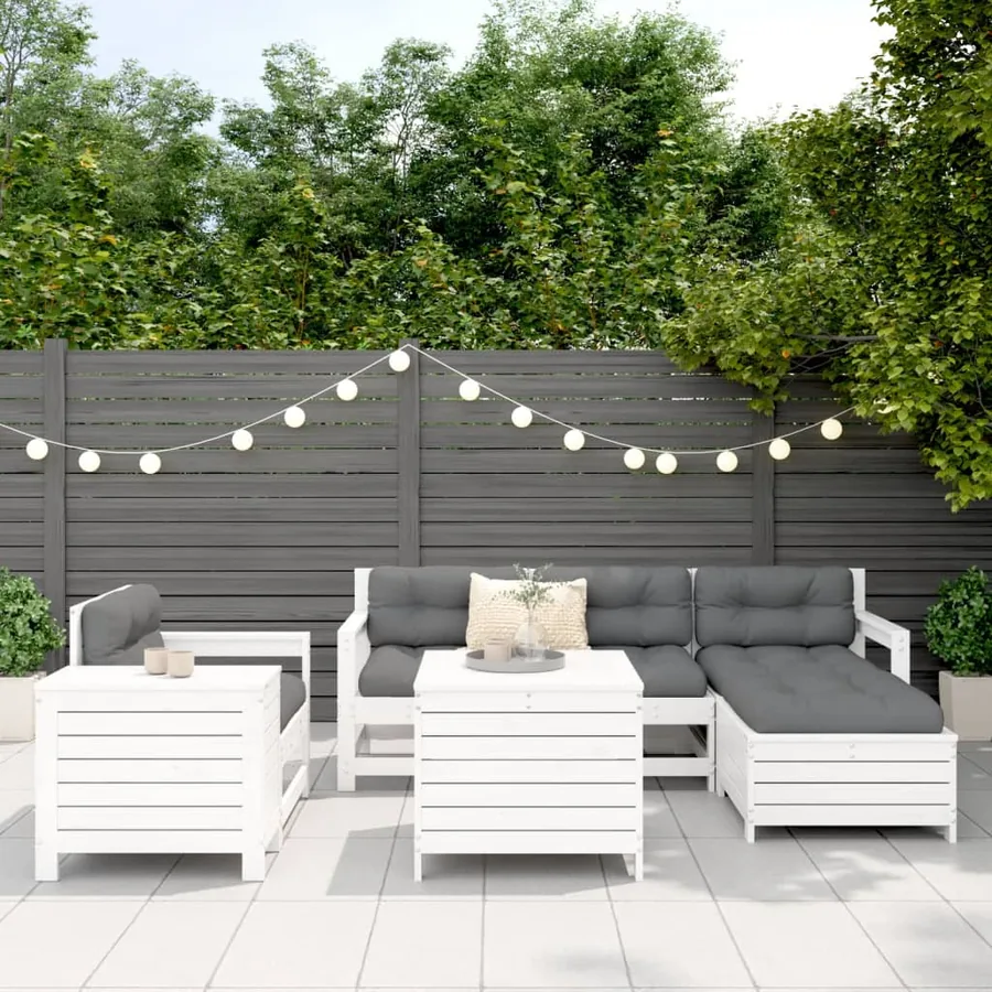 Salon de jardin 7 pcs blanc bois de pin massif - 3