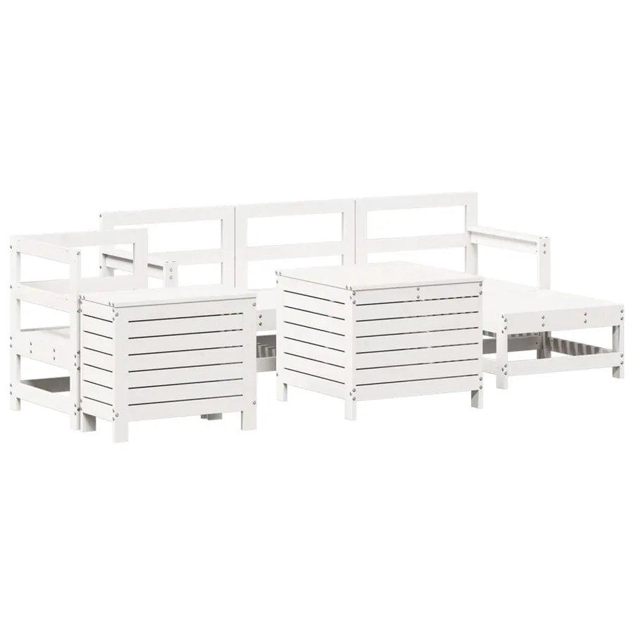 Salon de jardin 7 pcs blanc bois de pin massif - 2