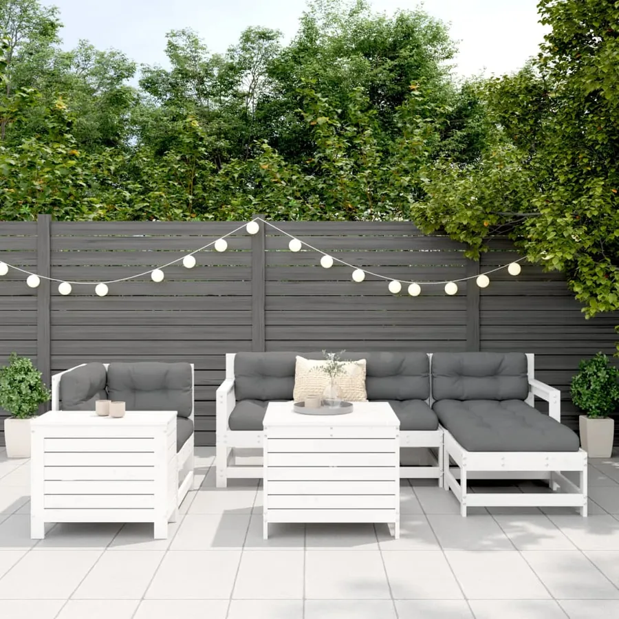 Salon de jardin 7 pcs blanc bois de pin massif - 3